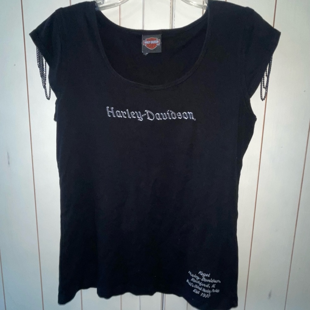Harley-Davidson‎ Black Women's Top w/Chain Sleeves